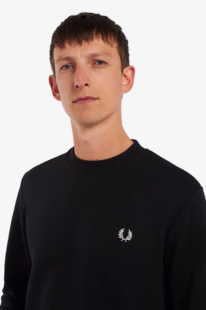 Black Fred Perry Crew Neck Men's Sweatshirts | PH 1570YXFU